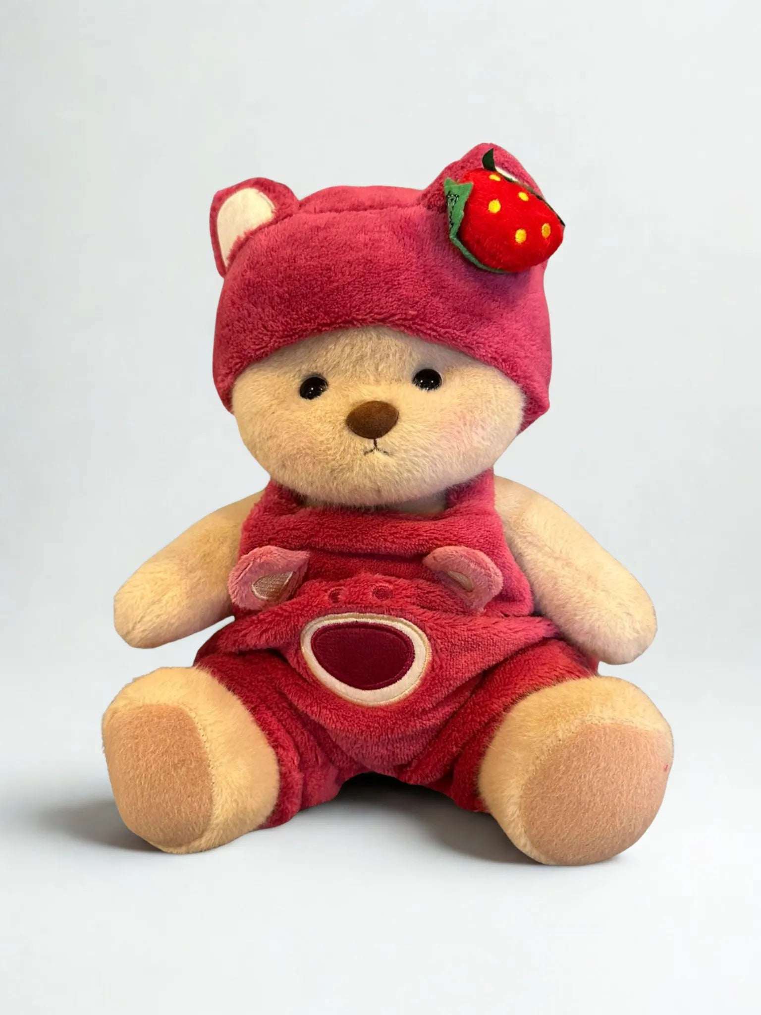 30cm-es plüssmackó és eperke ruha