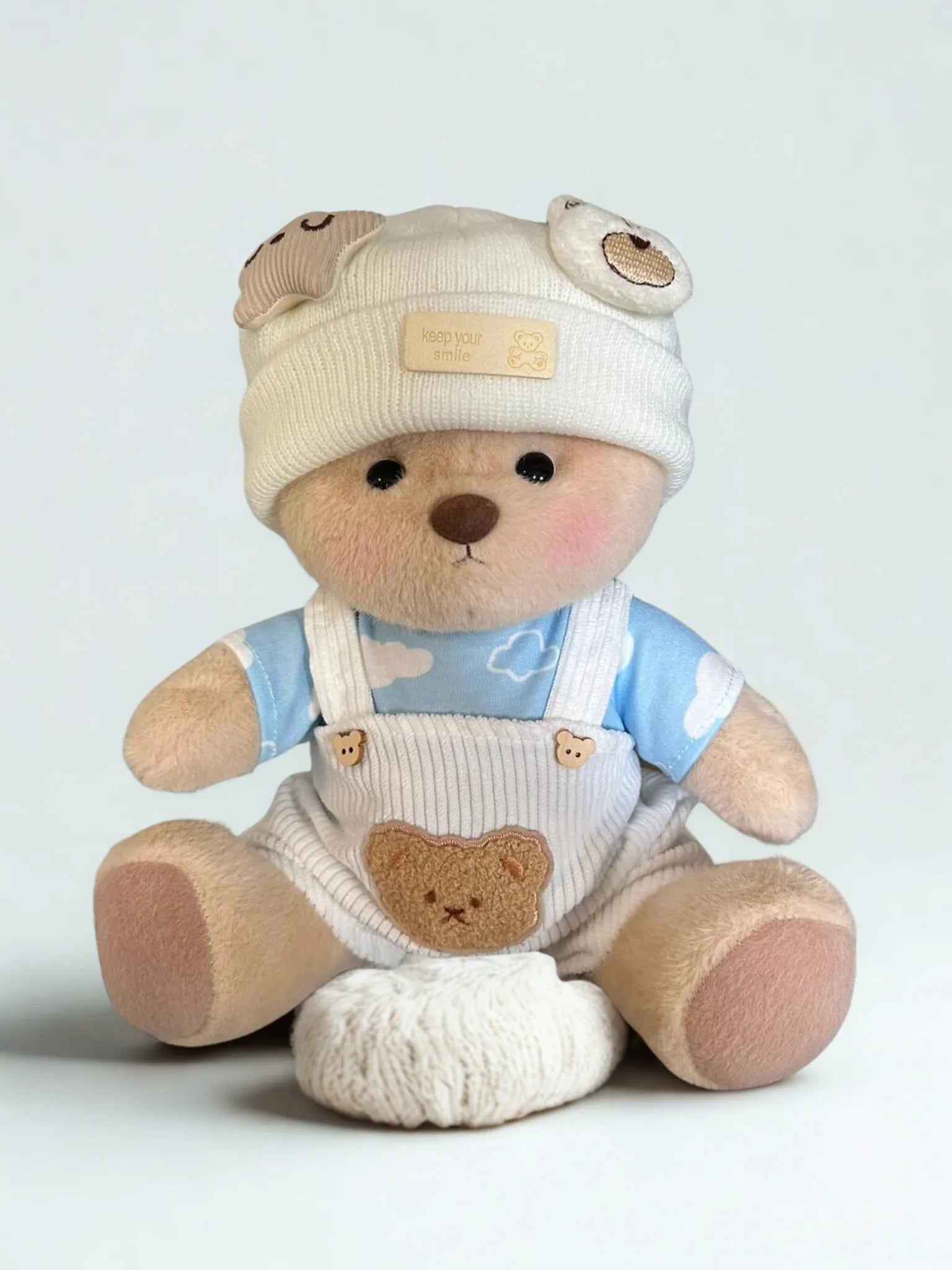 30cm-es plüssmackó és fehér-kék macis szett